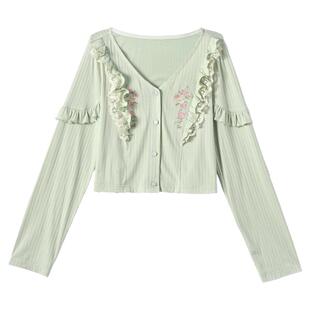 森女部落原创田园风清新绿色针织开衫外套女2026夏新款外搭上衣