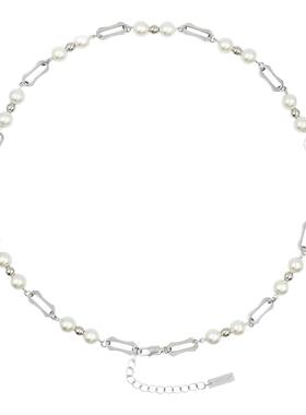 通勤风金属铆钉珍珠流苏叠戴项链