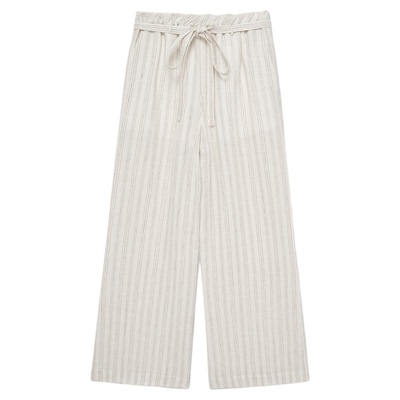 RODERICWONG亚麻条纹摺裥休闲裤