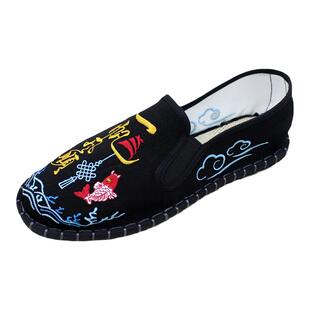老北京布鞋男士夏季刺绣中国风一脚蹬防滑软底手工西山男款工作鞋