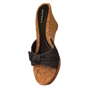 2025新款中古风蝴蝶结拖鞋女 高跟坡跟凉拖鱼嘴古早牛仔布女鞋