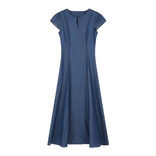 solighter 法式一粒扣圆领收腰连衣裙夏季2026新款气质显瘦长裙