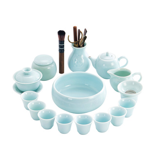 青瓷功夫茶具套装陶瓷影青家用办公简约盖碗茶壶茶杯小套茶道茶艺