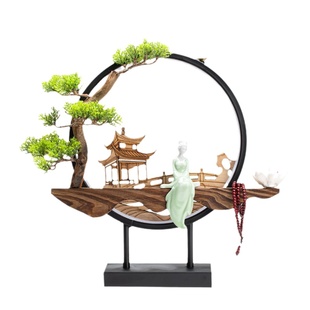 新中式灯倒流香炉檀香沉香摆件创意陶瓷美女桃花松柏家用客厅桌面