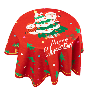 圣诞棉麻桌布小圆桌盖布喜庆红色元旦新年气氛餐布北欧网红茶几布