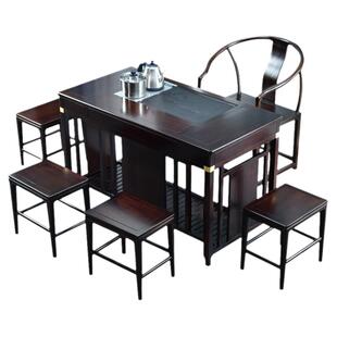 朴房阳台休闲区小茶桌茶台实木新中式家用乌金石一体多功能1.4米