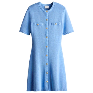 HM女装连衣裙春季千金风a字裙小香风法式气质修身针织裙1229076