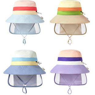 伊米伦儿童薄款防晒帽男童女孩防紫外线大檐遮阳帽护颈户外沙滩帽