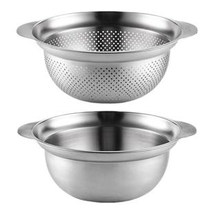 onlycook 加深304不锈钢盆漏盆套装洗菜盆沥水篮烘焙打蛋盆带刻度