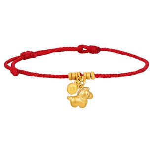 百泰马上有钱小红绳足金999黄金手链小马金钱币手串编织绳手饰女