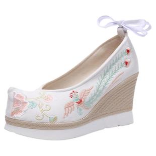 原创明制改良登云履汉服鞋女古风古装绣花鞋高跟系带翘头履布鞋女