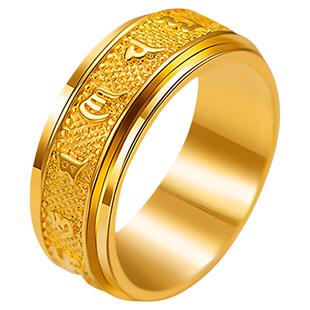 越南沙金cnc工艺六字真言旋转戒指时尚金版经文闭口指环男女精品