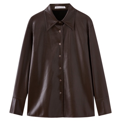 水云间咖色衬衫领皮夹克女人造革皮衣外套上衣复古朋克风2025秋冬