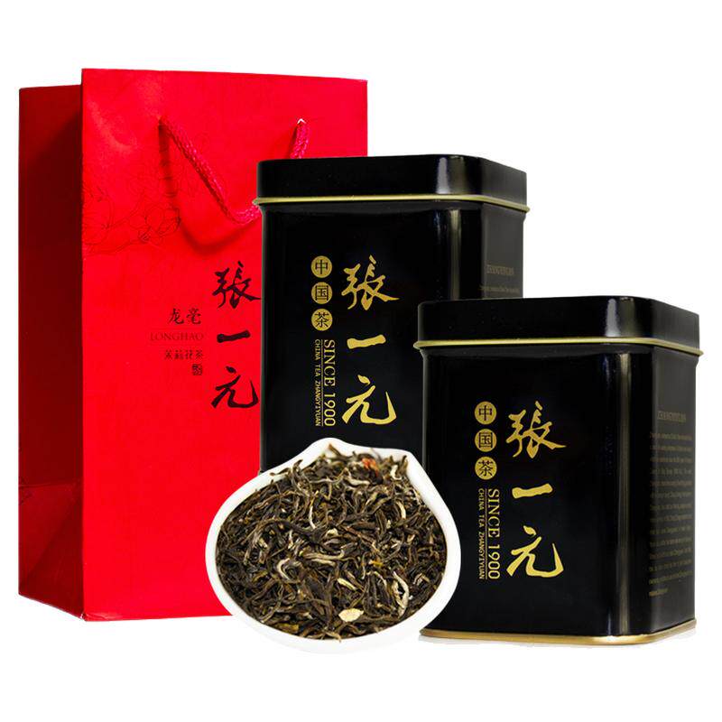 张一元茶叶特级茉莉花茶100g（50gx2罐）世博黑罐送礼茗茶配礼袋