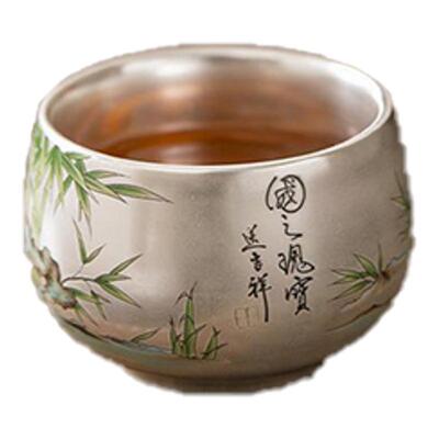 紫泉涧熊猫鎏银茶杯主人杯中式