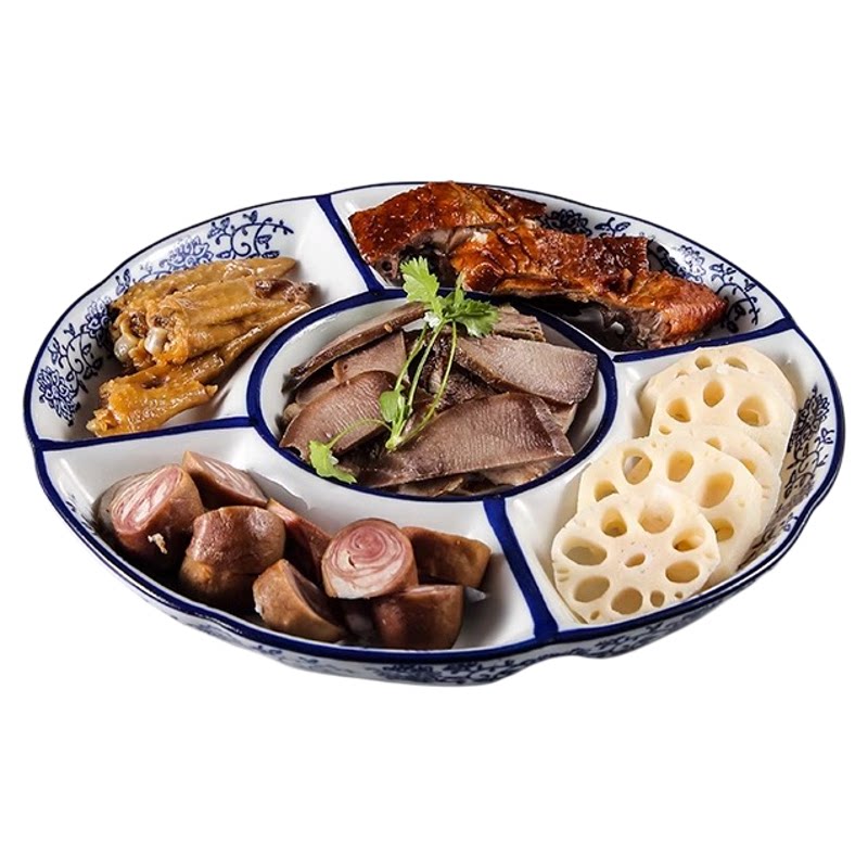 卤水拼盘酒店饭店专用盘子干果点心小吃分格盘多格五格盘陶瓷青花