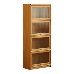 实木书柜带玻璃门防尘书柜组合家用窄柜简约置物架榉木书橱格子柜