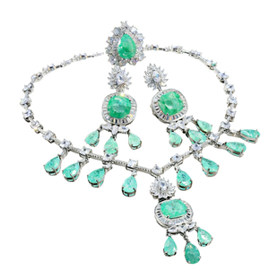 UBEIDO新娘饰品套装绿色锆石项链耳环戒指三件套婚宴装饰奢华珠宝