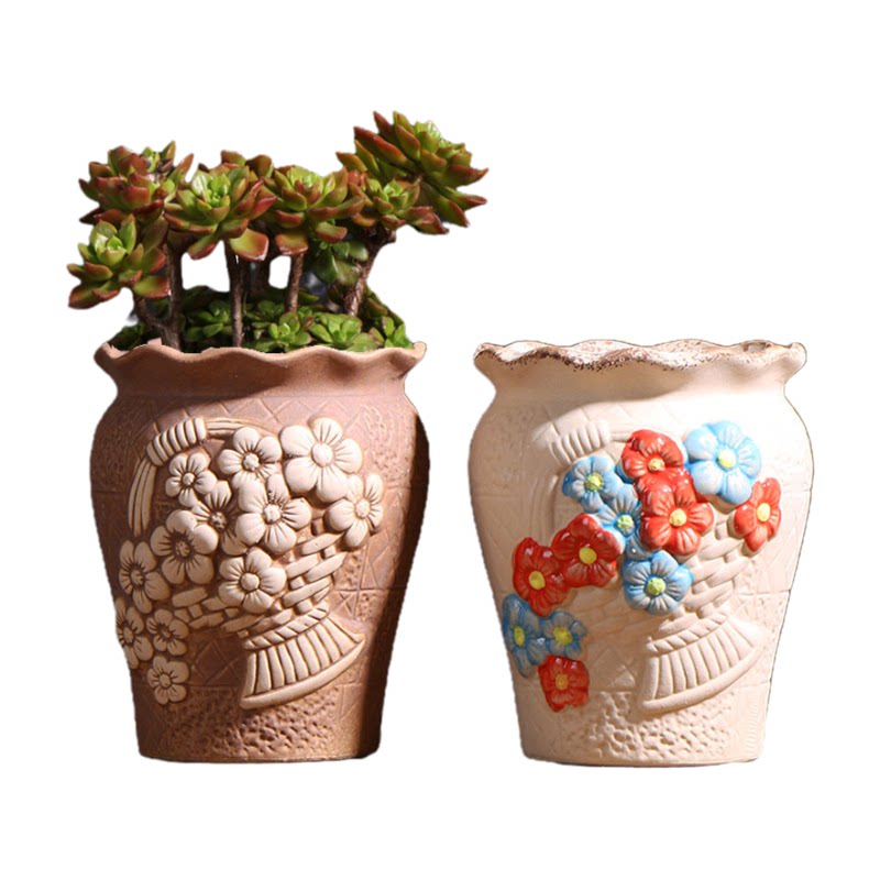 百花多肉花盆特价陶土家用阳台素烧粗陶简约陶盆大小号控根陶瓷盆