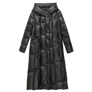 海宁2025年冬季新款真皮羽绒服女士绵羊皮皮衣加厚外套宽松中长款