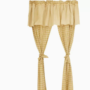 鸢尾乡旅美式乡村格子风水门帘半帘免打孔穿杆小窗帘门洞隔断帘子