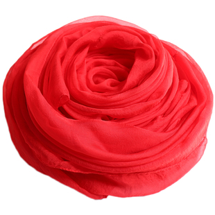 超大纯色红丝巾春秋薄款雪纺女长款夏防晒围巾沙滩巾披肩百搭纱巾