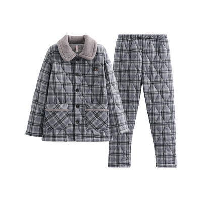 芬腾男士珊瑚绒睡衣三层加厚夹棉