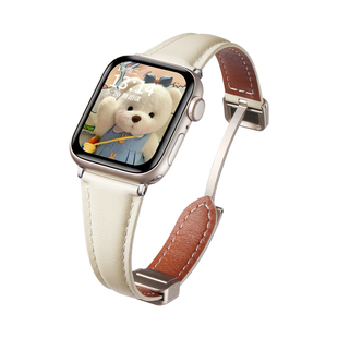 适用iwatchs9手表带s10新款智能applewatchs9磁吸腕带11苹果手表链s76小众s8夏天创意女式iwatchse高级感真皮