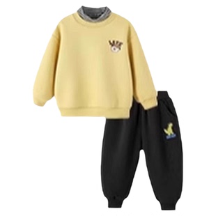 男童套装加绒冬季新款男孩冬季保暖加厚运动休闲柔软奥粒绒两件套