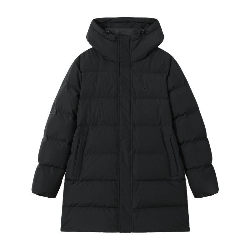 【90羽绒】拓路者冬季羽绒服男中长款连帽加厚黑色面包服羽绒外套