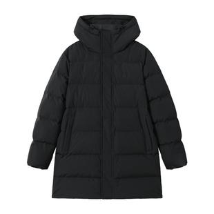 拓路者冬季90鸭绒羽绒服男中长款连帽加厚黑色面包服羽绒外套