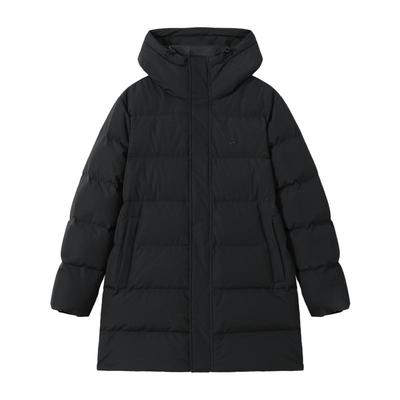 拓路者冬季90鸭绒羽绒服男中长款连帽加厚黑色面包服羽绒外套