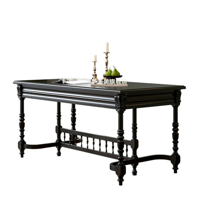 法式黑色美式中古风实木餐桌家用