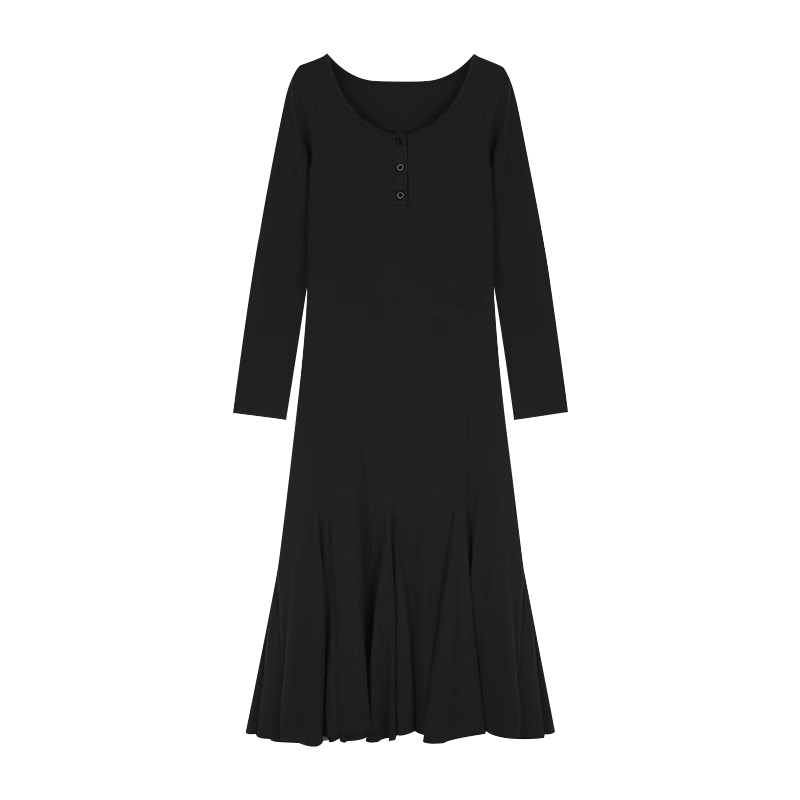 alex stevens 黑色连衣裙女春秋季修身内搭a字鱼尾裙长款打底裙子