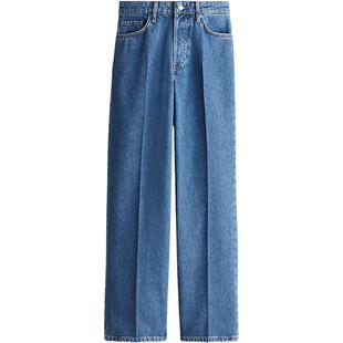 HM女装牛仔裤慵懒牛仔裤5袋式中腰时尚直筒慵懒阔腿简约裤1222679