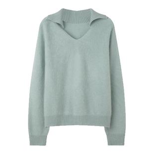 solighter 法式兔毛无缝一体v领套头毛衣女秋冬2025新款针织上衣