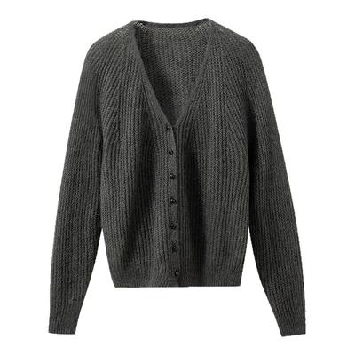 无缝一体成型V领长袖针织开衫