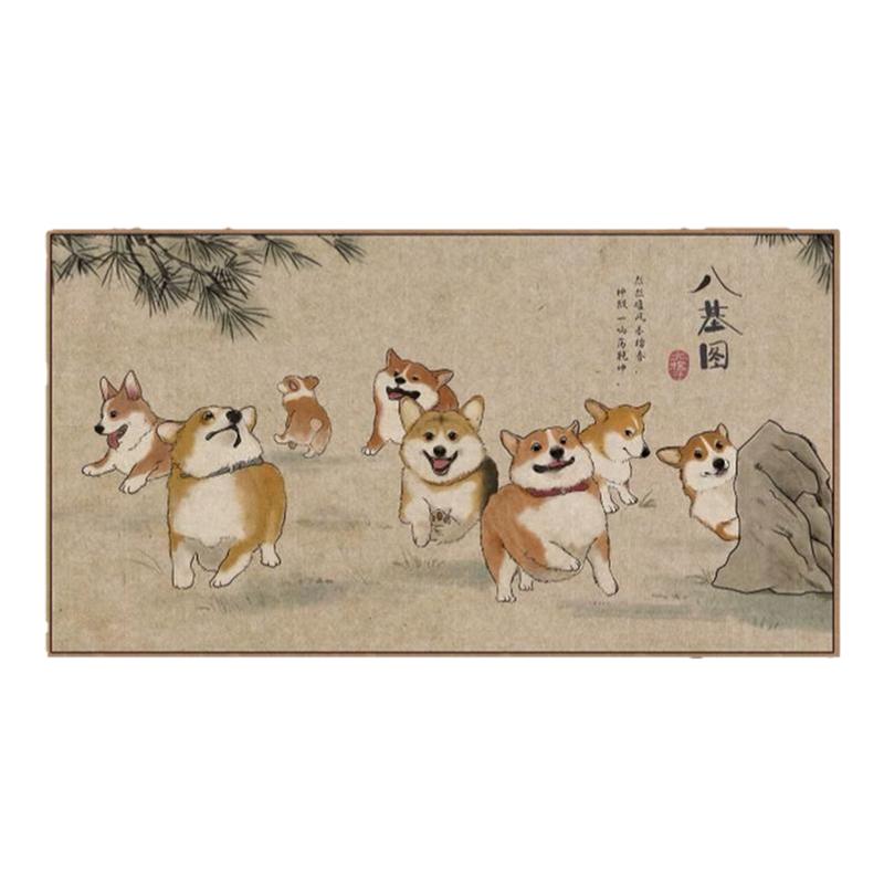 八基图柯基横版狗狗动物装饰画