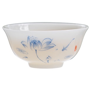 高档冰种玉质荷花茶杯白色陶瓷功夫茶具单杯品茗杯主人杯璞玉小杯