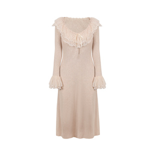 MummyCat下蛋喵【北海道恋曲】蕾丝弹力针织长袖打底连衣裙长裙