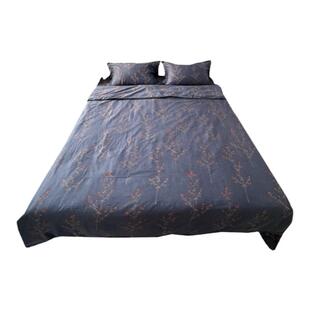 午夜蓝~外贸80支纯棉贡缎撞色小碎花全棉高支四件套田园简约大气