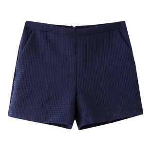 立体压花 显瘦高腰夏季后腰拉链带口袋休闲短裤百搭热裤阔腿裤女