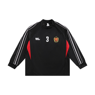 OOTC美式复古街头风拉链拼色速干足球服橄榄球训练服长袖T恤情侣