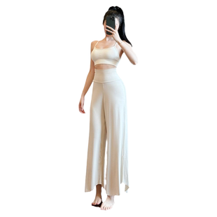 音乐内观流白色瑜伽裤女套装舞蹈练功服宽松直筒运动浮云健身裤秋