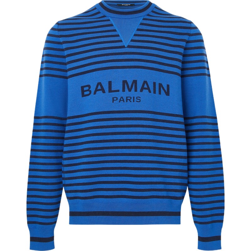 【惊喜直降】BALMAIN 秋冬男条纹绵羊毛拼接羊毛混纺针织衫