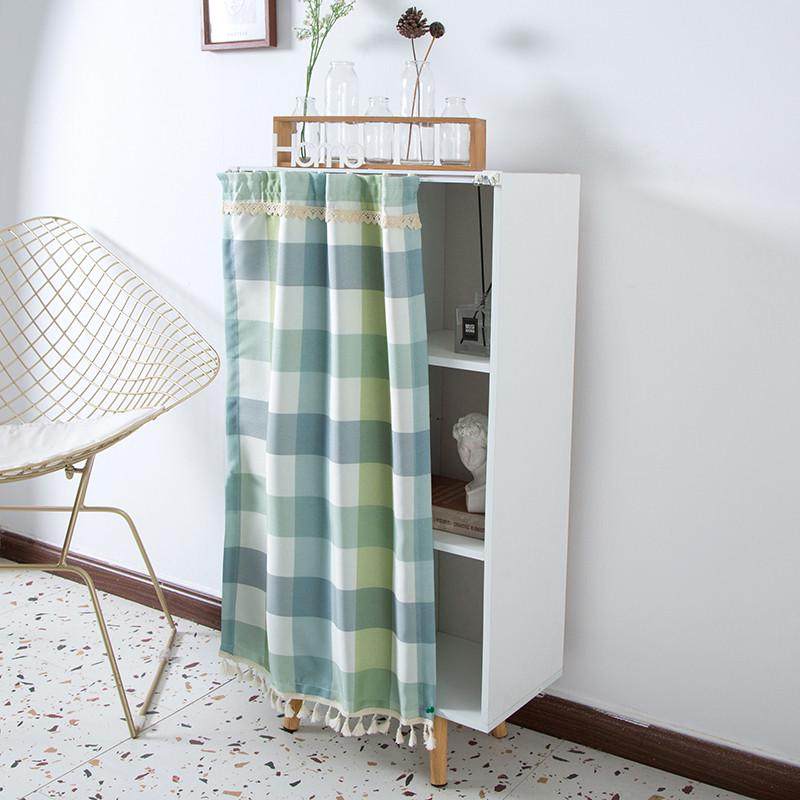 自粘式轨道式镜子遮挡帘可移动衣柜帘子滑轨式鞋架防尘帘橱柜门帘