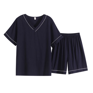 男士短袖棉绸中裤睡衣夏季超薄凉快绵绸家居服套装大码初中生