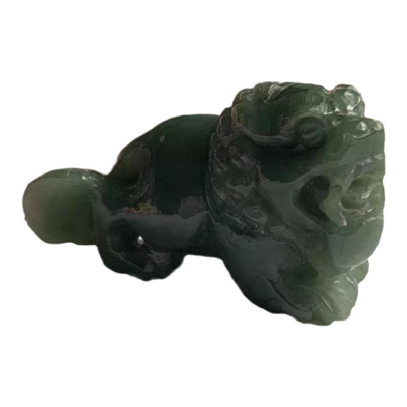 缅甸翡翠茶宠油青深绿色狮子摆件