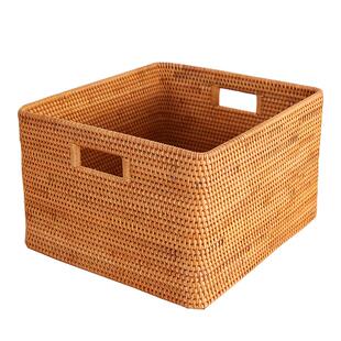 日式手工藤编收纳筐箱天然老秋藤杂物储物箱零食收纳自然田园侘寂