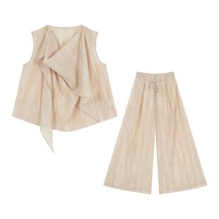 CUICUI崔崔【夏夜梦令】韩系不规则无袖荡领醋酸上衣休闲裤套装女